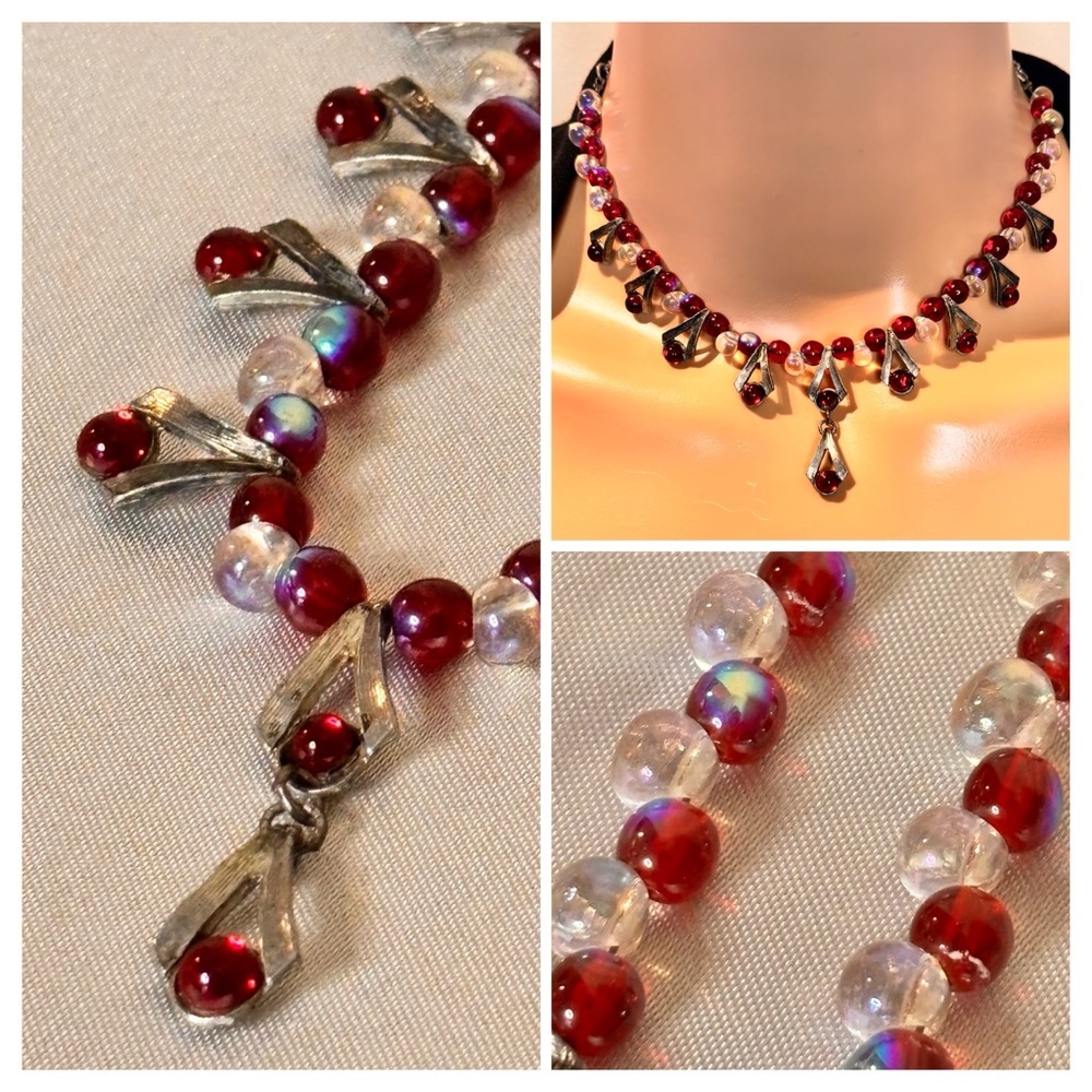 Montreal Artist Silvie Germain Red Crystal Teardrop Choker